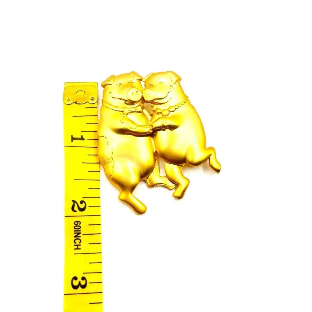 Gold Dancing Pig Brooch Pin